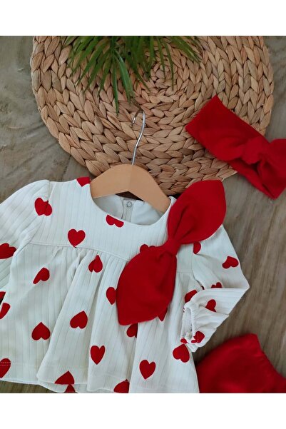 bebe kervanı Kız Bebek % 100 Pamuklu Kırmızı İspanyol Paça 3'lü takım BBK1365