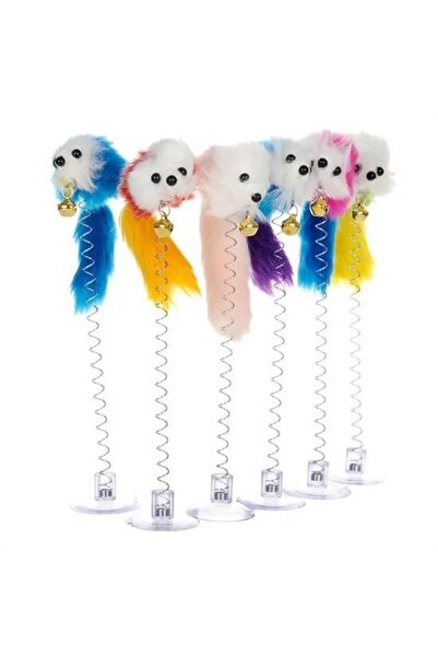 CT STONES Ct-Stones ®   Fun Plush Cat Toy with 2 Suction Cups, Mouse, Fur, Moving Bell, and Stretching Features