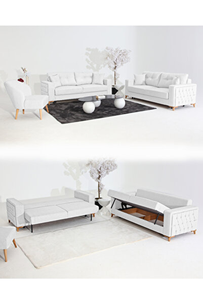 Velura Home & Living Nola Koltuk Takımı 3+3+1+1 & Bazalı Yataklı Koltuk & Kan...