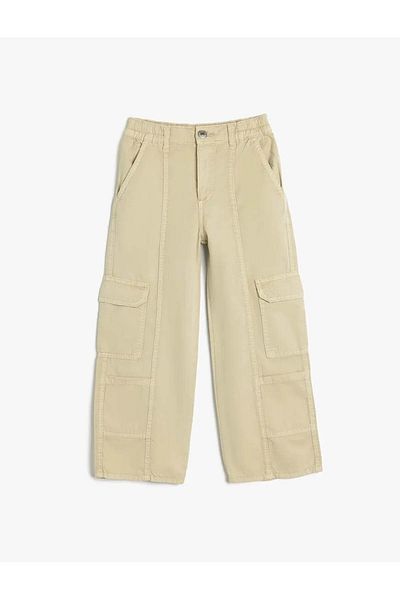 Koton Cargo Pocket Detailed Cotton Beige Girl's Jean Trousers 5Skg40051Ad