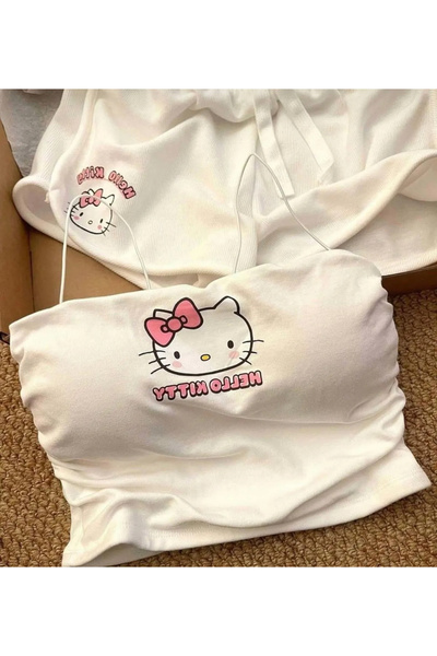 Lessya White Hello Kitty Blouse Shorts Bottom Top Set