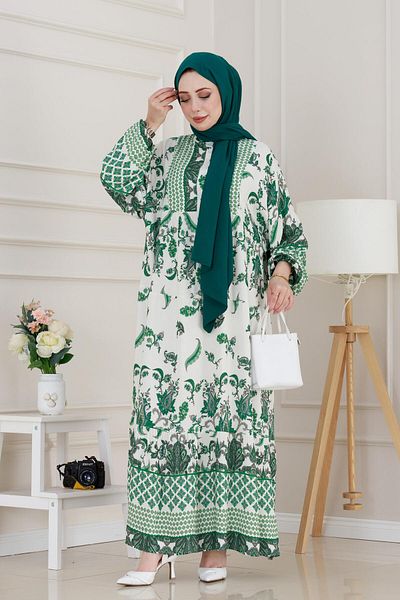Sevitli Rochie Duru Viscon cu mâneci liliac-verde