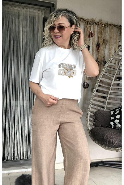 Dila Butik Bisiklet Yaka Parıltılı T-Shirt