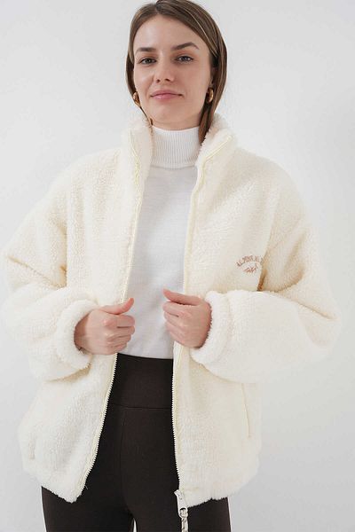 GABRİA Gabria Written Zippered Plush Coat