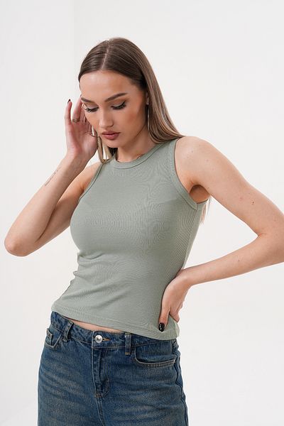 Pinpery Women's Green Halter Neck Ribbed Camisole Cotton Blouse