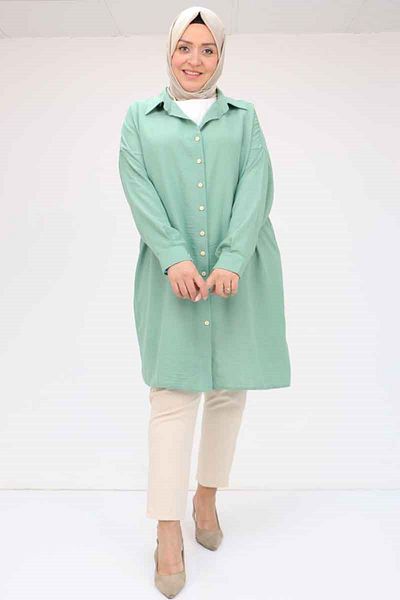 Eslina 58054 Large Size Linen Shirt with Low Sleeve Cuffs - Nefti