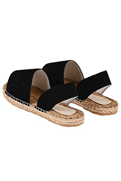 NOOSY Women's Black Genuine Leather Handmade Espadrille