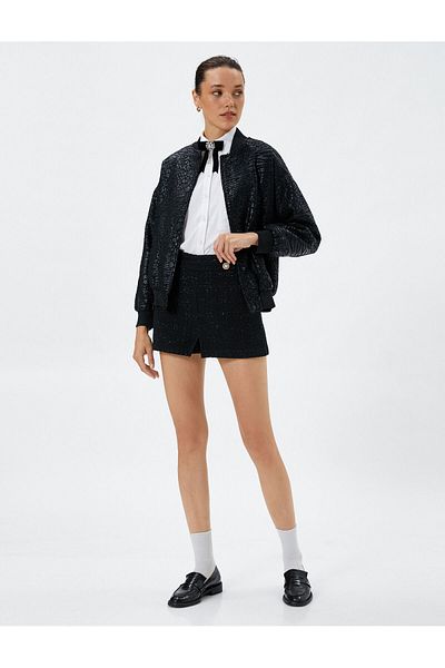 Koton Fustă pantaloni scurți din tweed cu mini detaliu cu nasturi perlat
