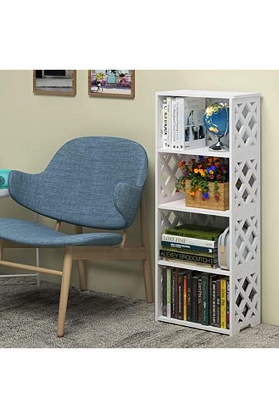 Generic White 5-Tier Small Bookshelf – 4-Shelf PVC Organizer for Bathroom, Bedroom, Living Room, Kids Room