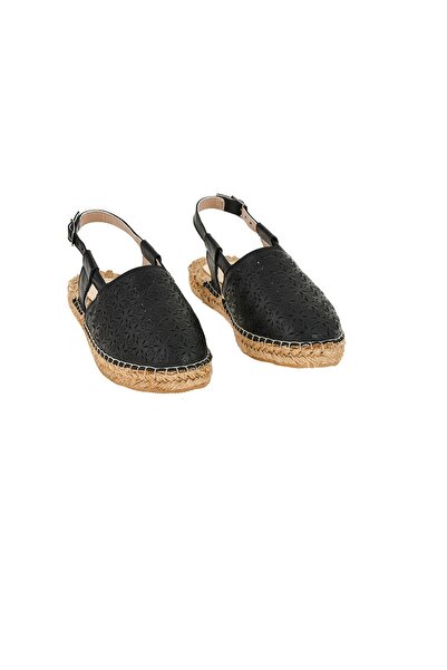 NOOSY Women's Black Genuine Leather Handmade Espadrille