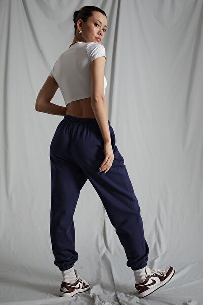 Madmext Kadın Lacivert Beli Lastikli Oversize Eşofman Altı Mg1235