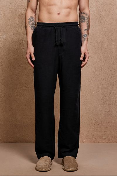 Dear Deer Black Muslin Cotton Trousers