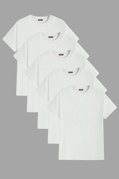 GENIUS STORE Ανδρικό T-Shirt Standard Fit Basic Crew Neck T-shirt 5 συσκευασιών BASIC-MANLESS5
