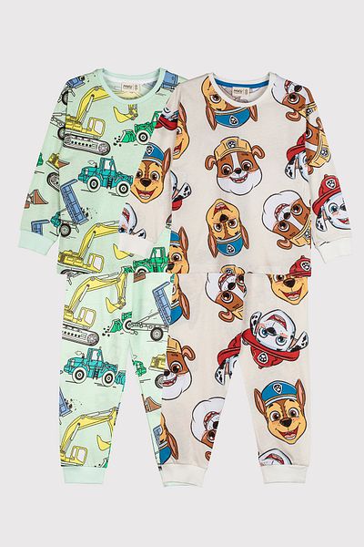 ZUZUNGA 2 Pcs Paw Oil and Excavator Patterned Boys' Pajamas Set