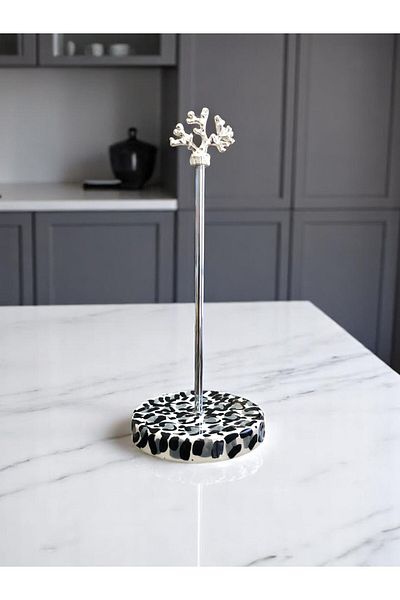 ferayhome Paper Towel Holder Roll Napkin Holder Kitchen Accessory Ceramic Gray Leopard Pattern Silver Coral - Feray Home