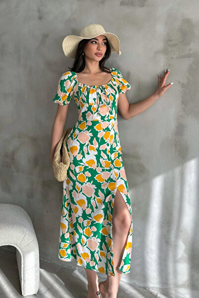 Mila Φόρεμα μίντι με πράσινο σχέδιο άνοιγμα