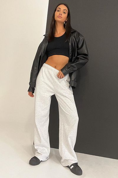 Madmext Γκρι παντελόνι με φαρδύ πόδι Basic Sweatpants MG1916