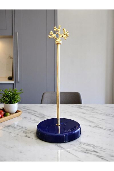ferayhome Paper Towel Holder Roll Napkin Holder Kitchen Accessory Ceramic Navy Blue Gold Coral - Feray Home