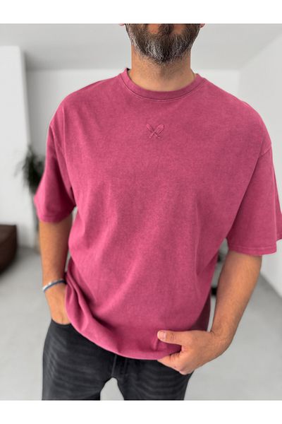 BYBASICMAN Burgundy Washed Oversize T-Shirt Bs-008