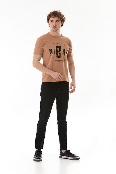 Fulla Moda Μπλουζάκι με λαιμόκοψη με νυχτερινό κείμενο