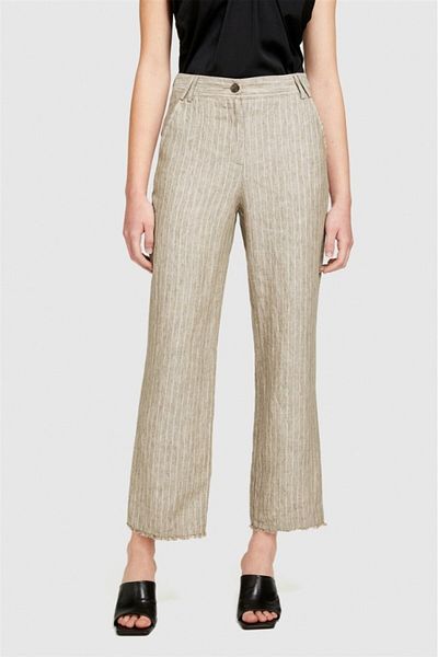 Sisley 100% Linen Legs Seamless Straight Leg Unlined Pants Women Black Mix Pants - 324P4Nthlf055