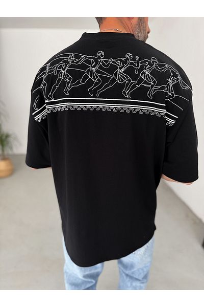 BYBASICMAN Black 12 Antique Embroidered Oversize T-Shirt Bs-006