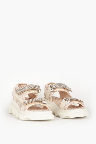 Dericlub Sandale de damă cu velcro cu curele duble din piatră Zy 7901 Powder