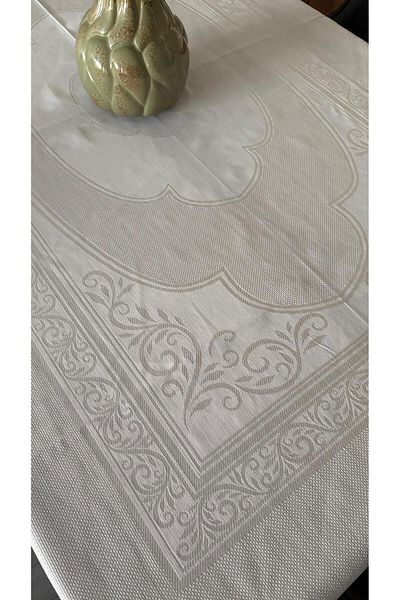 homease Nevbahar Cream Colored Panel Table Cloth – Ottoman Motif – Worry-Free Fabric – 160X220 cm