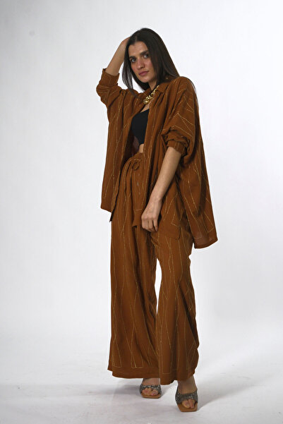 ABBRA Women's Cotton Oversize Shirt Set with Side Slits