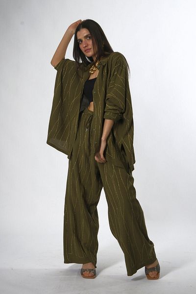ABBRA Women's Cotton Oversize Shirt Set with Side Slits