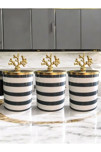 ferayhome Spice Rack Set of 3 Coffee Corner Classic Zebra Gray 750 ml Volume Gold Coral - Feray Home