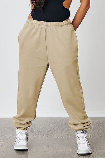 Madmext Beigefarbene Oversize-Jogginghose für Damen mit elastischem Bund Mg1235