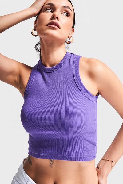its basic Body de damă de culoare violet s5-111 cu gât cu șarmuire elastică din țesătură crop top