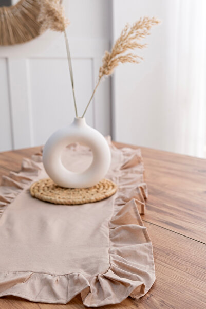 Morlay Natural Brown Frilly Linen Runner - 40X110 cm