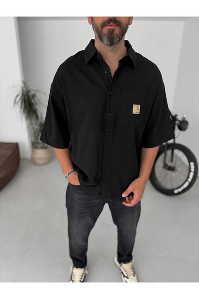 BYBASICMAN Black Pocket Patched Short Sleeve Shirt Bs-001