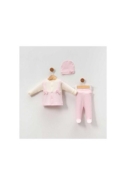 TRENDİMİZBİR Baby Girl Pink Slopet Strap 3-Piece Bodysuit Set Hospital Discharge Set