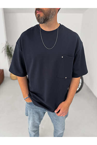 BYBASICMAN Navy Blue Rivet Pocket Detailed Oversize T-Shirt Bs-004