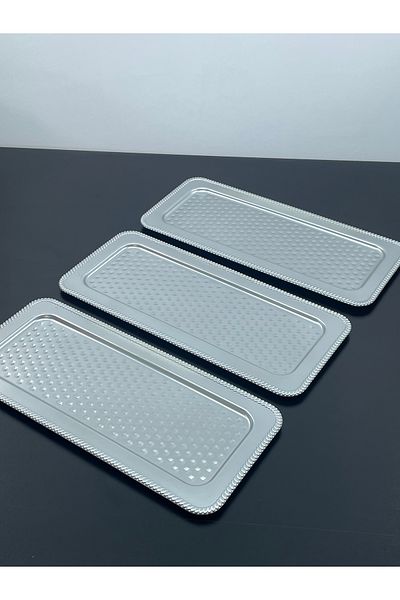 YzHome 6-Piece Plastic Rectangular Coffee Presentation Serving Tray Silver