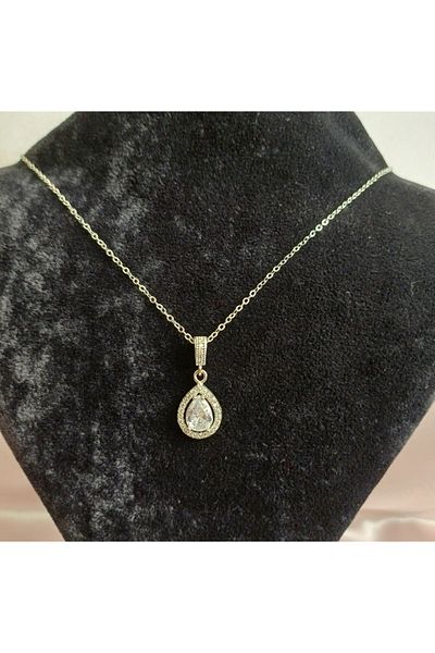 Canım kendim Drop Steel Necklace with Baguette Stone