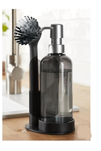 ForWhat Liquid Detergent Soap Dispenser Set with Silicone Brush and Stand for Office Home Office Bathroom Kitchen Layout