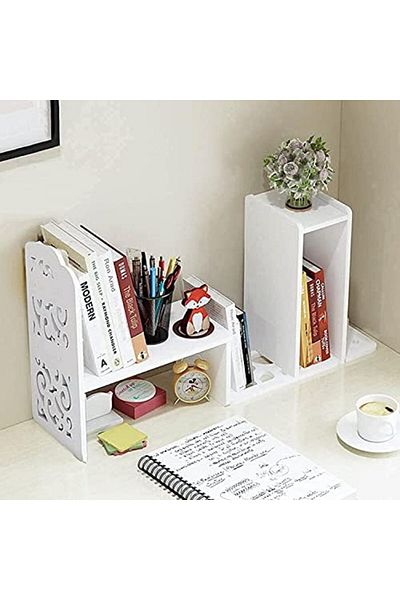 Generic Small Desktop Bookshelf For Storage, Mini Cute White Office Desk Shelves, Versatile Organizer