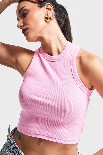 its basic Culoare roz pentru femei s5-98 Body crop top din țesătură cu decolteu cu șarmuire elastic