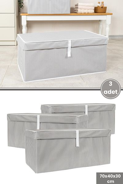 Flora Mega Plus Box Storage, Quilt Pillow Sheet Cabinet Organizer Cardboard Backed (70X40Cm) 3 Pieces Gray