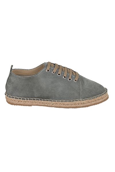 NOOSY Espadrile de damă din piele naturală din piele de căprioară gri lucrate manual cu șireturi