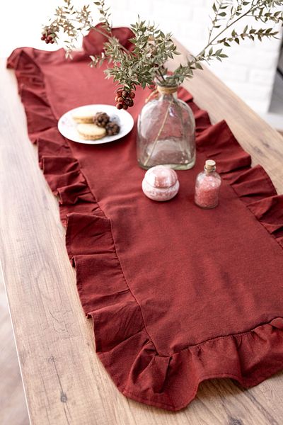 Morlay Natural Red Frilly Linen Runner - 40X110 cm