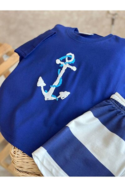 Lolliboomkids Boys Cotton Fabric Anchor Printed Cotton Tshirt and Striped Shorts Bottom Top Set