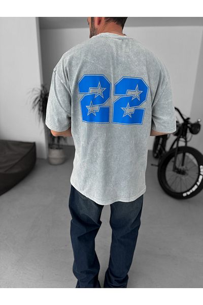BYBASICMAN Light Gray 22 Printed Washed Oversize T-Shirt Pm-095