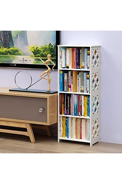 Generic White 5-Tier Bookcase – Compact 4-Shelf Organizer for Small Spaces in Bedroom, Living Room, Bathroom