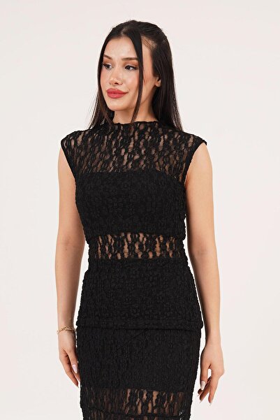 Hipo Trend Bluză neagră romantică cu mâneci zero