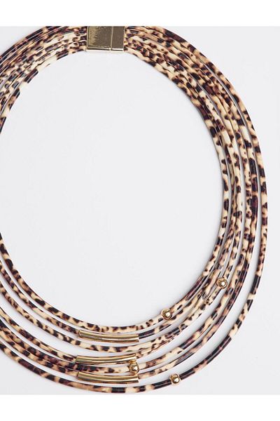 Jimmy Key Mixed Leopard Pattern Metal Detailed Necklace